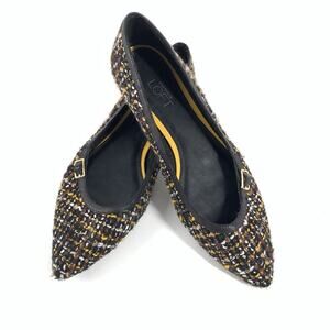 LOFT Ann Taylor Tweed Pointed Toe Slip On Ballet Flats 7.5 Womens Black Yellow